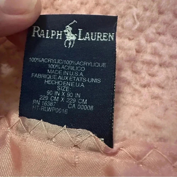 Ralph Lauren Satin Trim Blanket Soft Waffle Weave Pink Queen 90 X 90 Vintagee - Picture 5 of 6